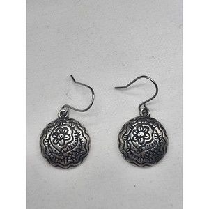 Chico's Flower Silvertone Disc Earrings